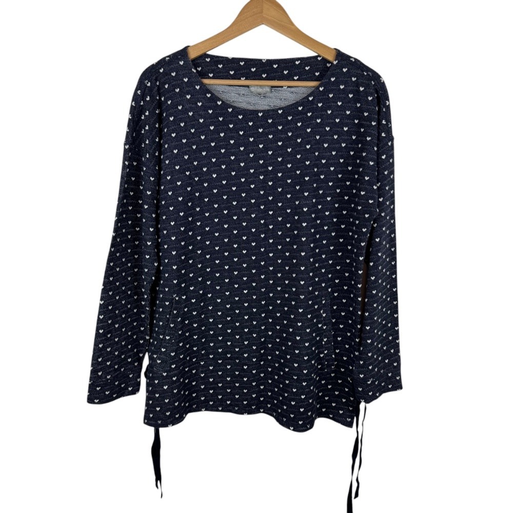 T by Talbots Heart Print Long Sleeve Lace Up Sides Sweatshirt‎ Sz L Casual Comfy